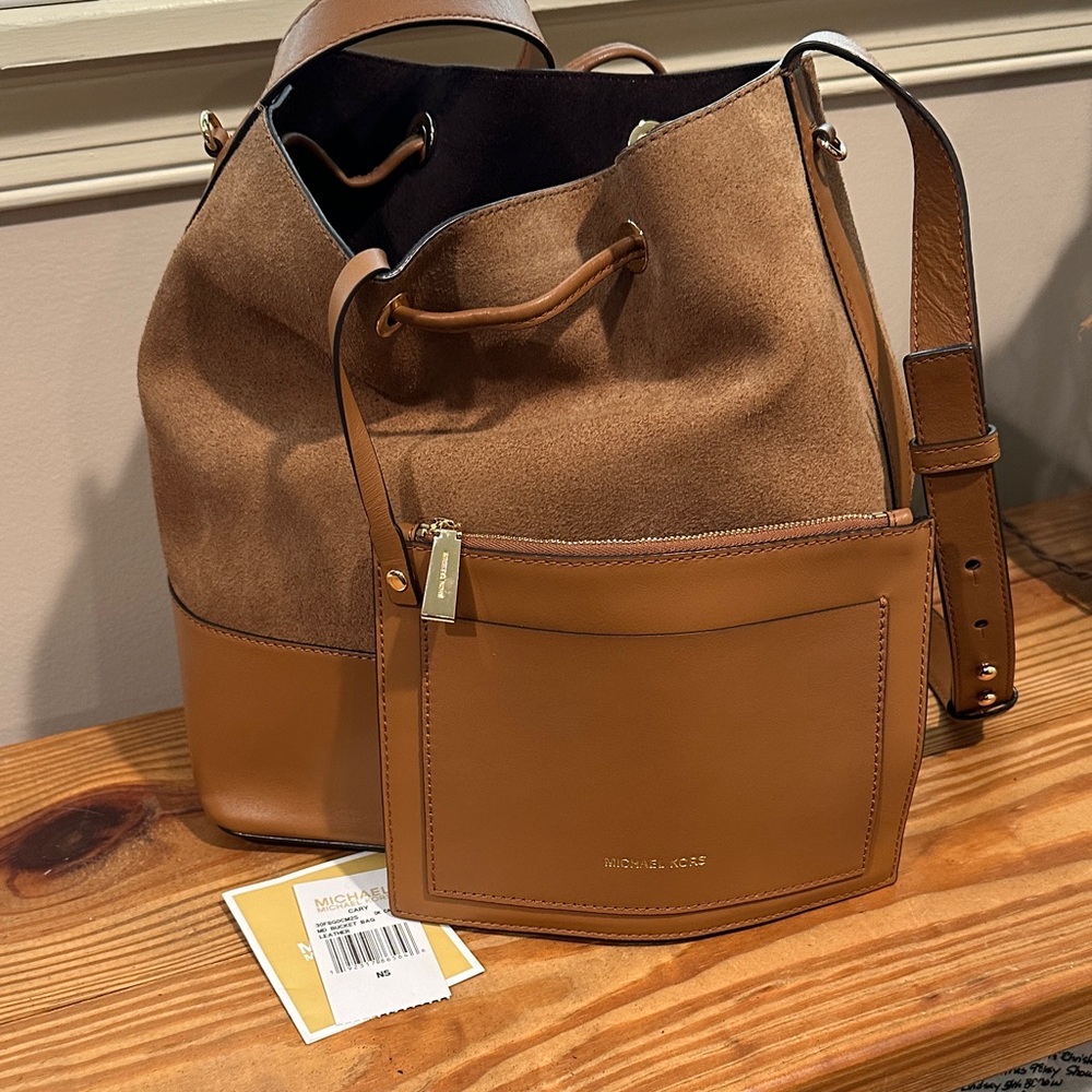 Michael Kors British Tan Suede and Leather Bucket Bag